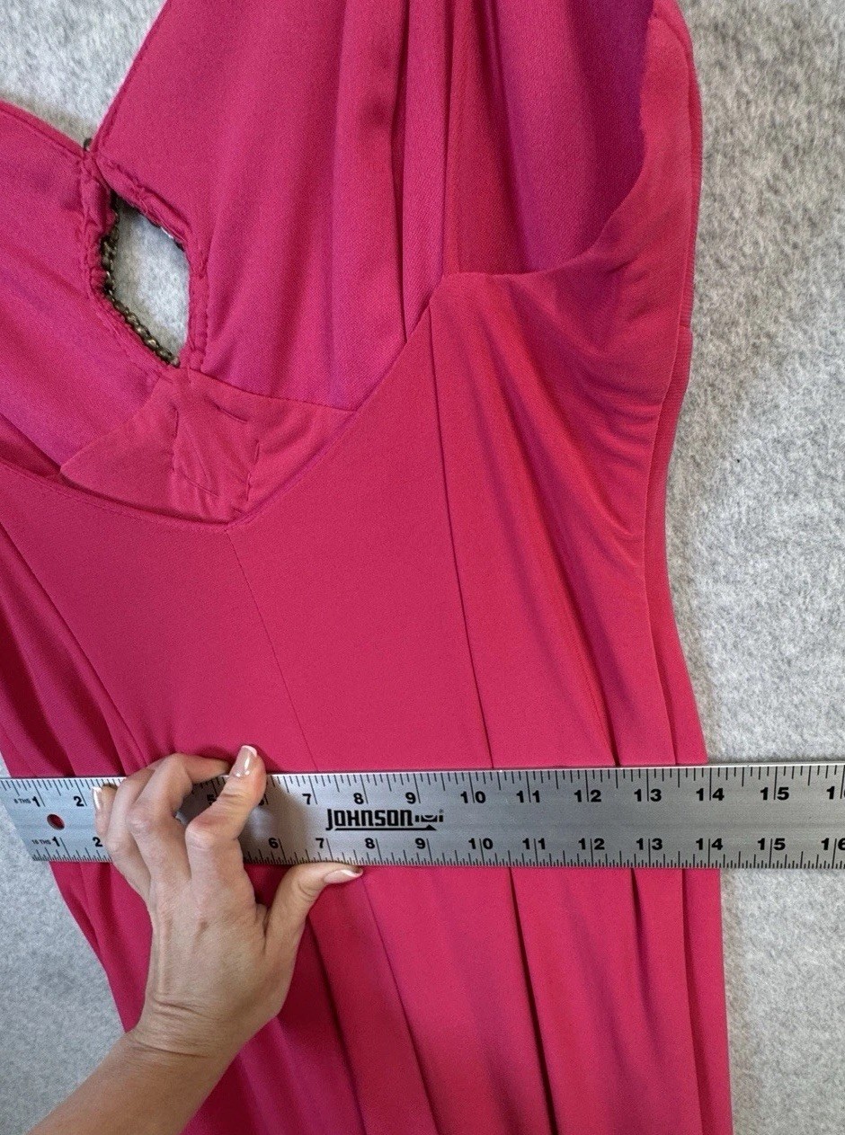 VTG Fiesta M Hot Pink Rhinestone Ruffle Hem Dress Asymmetrical Y2K