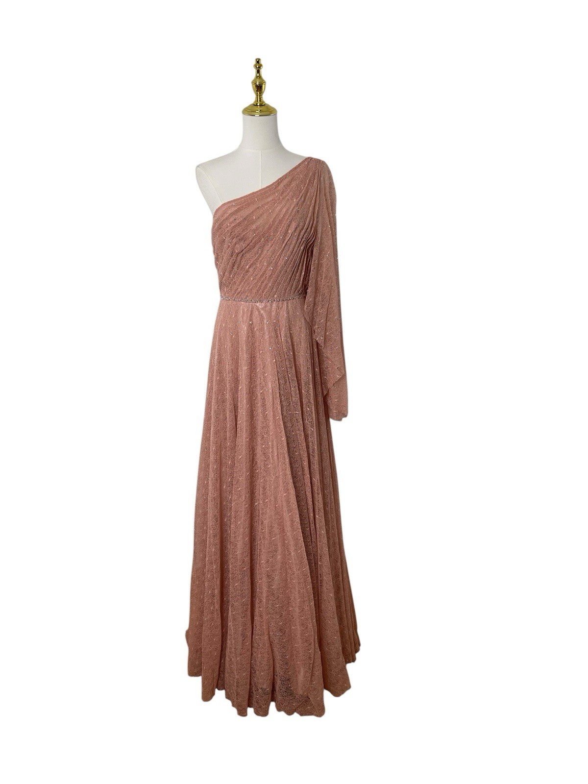 Mac Duggal 11244 Salmon One Shoulder Cape Sleeve Gown Size 6 $598