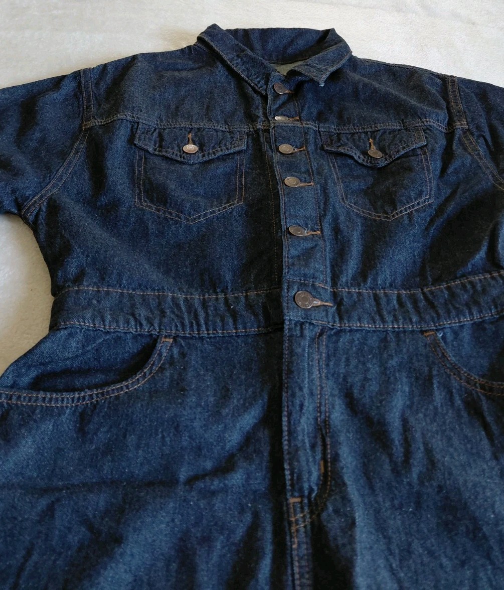Signature By Levi Dark Blue Wash Denim Cowgirl Utility Midi Shirt Dress Medium