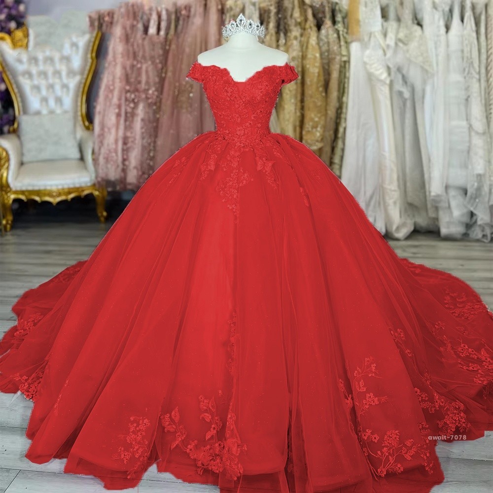 Quinceanera Dresses 3D Floral Off The Shoulder Party Sweet 16 Birthday Ball Gown