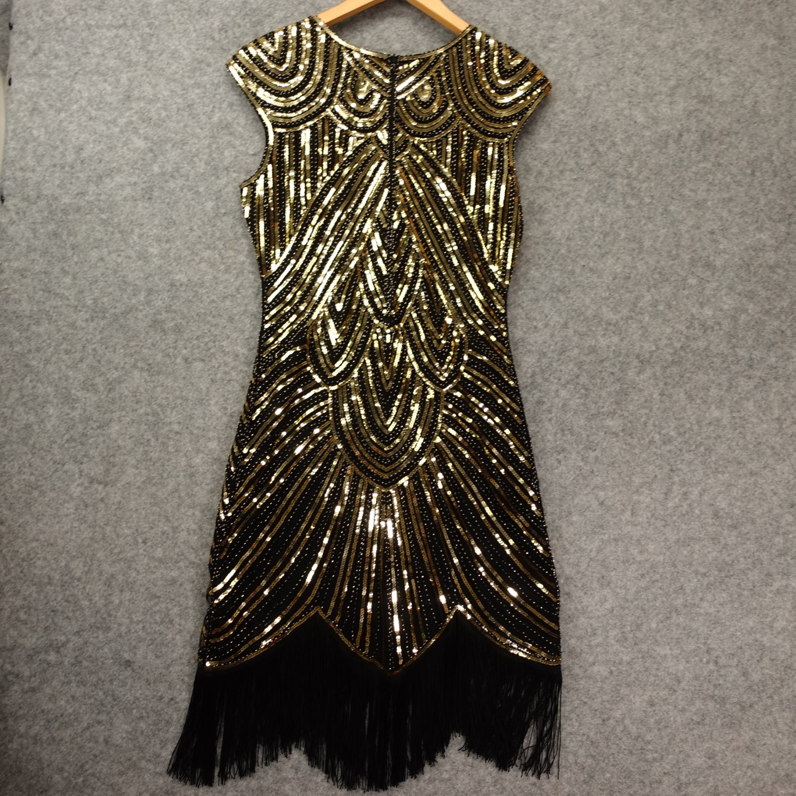 Sequin Beaded Flapper Dress Women S Gold 1920s Great Gatsby Evening Party Fringe