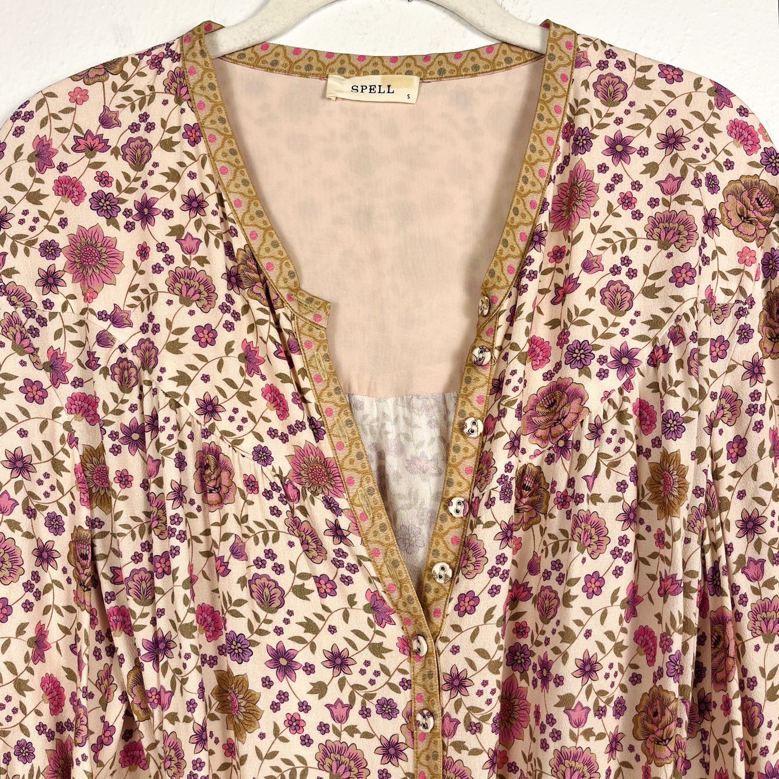 SPELL Small Lady Untamed Pink Floral Belted Long Sleeve Boho Mini Tunic Dress