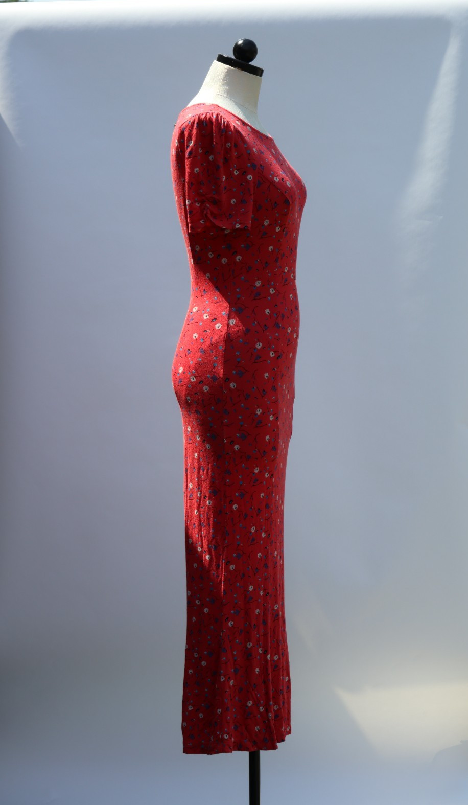 Free People Red Rayon Stretchy Jersey Floral Bodycon Tshirt Maxi Dress Women S