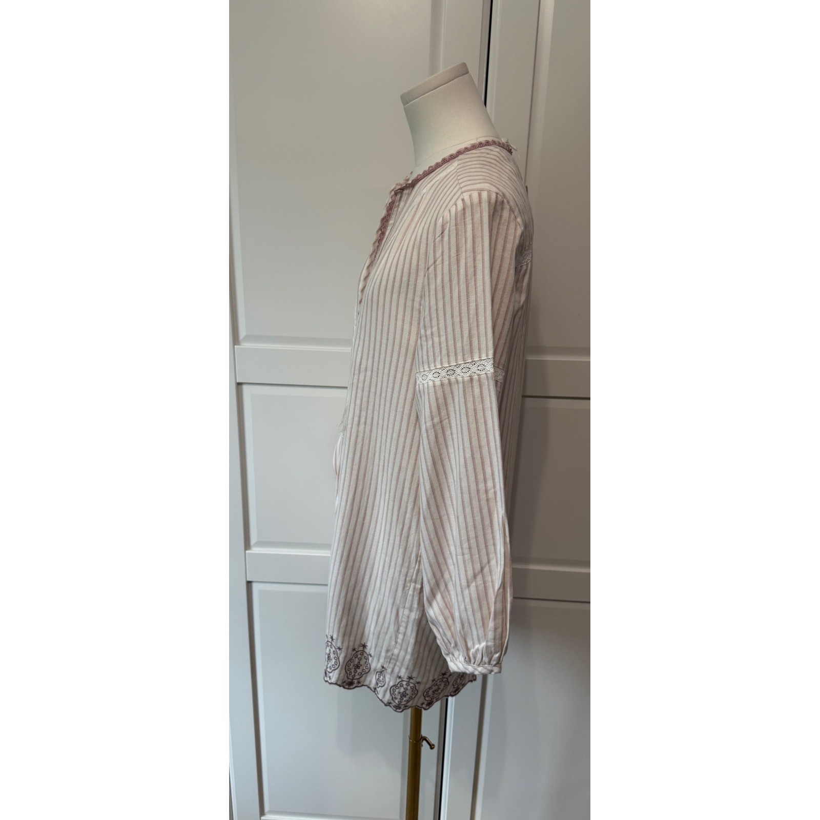 Anthropologie Floreat Striped Sleep Dress Tassel Tunic Embroidered Mauve XS New