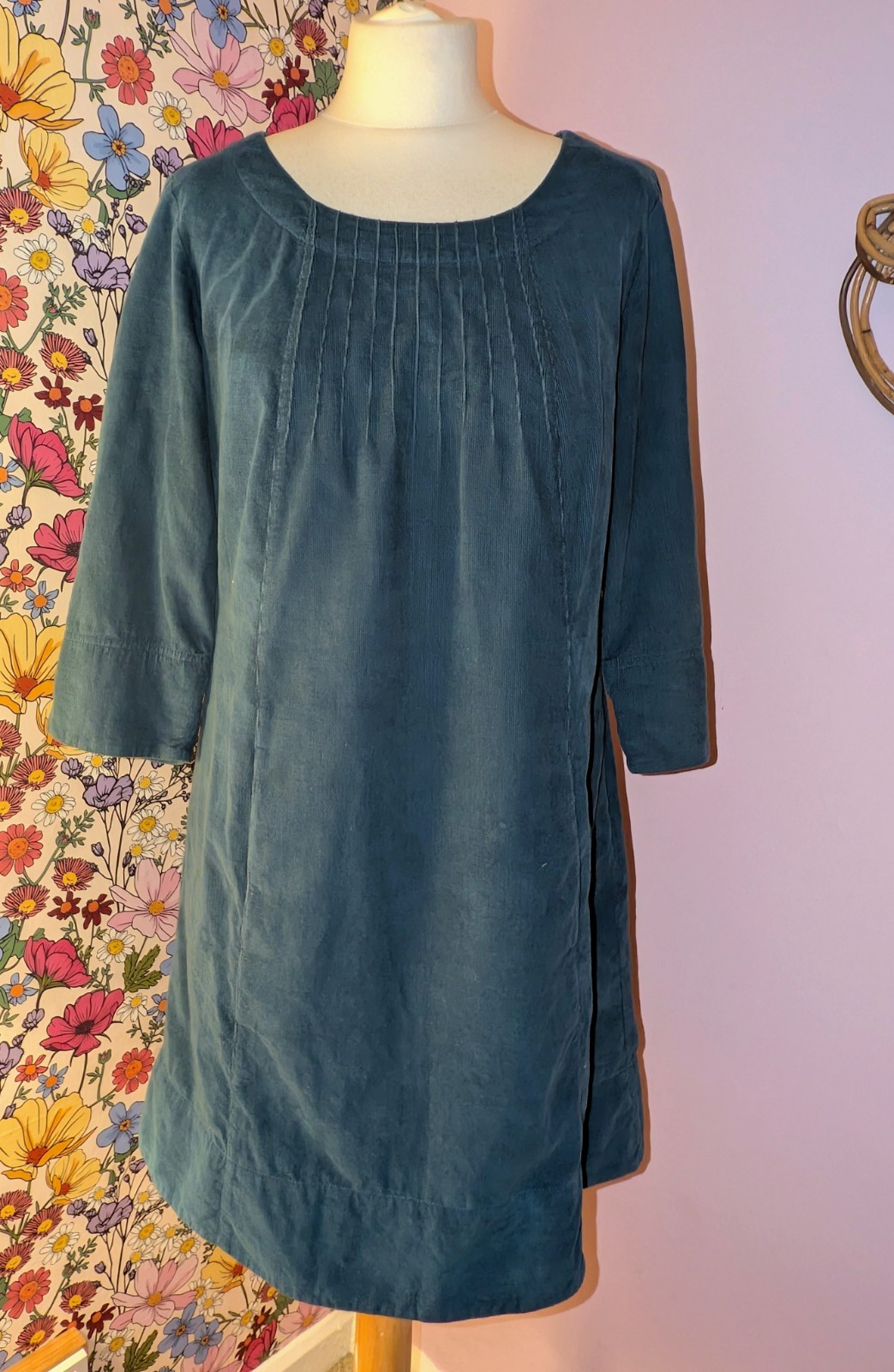 Seasalt Cornwall Kittiwake Dress II Cotton, Corduroy Shift Dress Petrol Blue 10