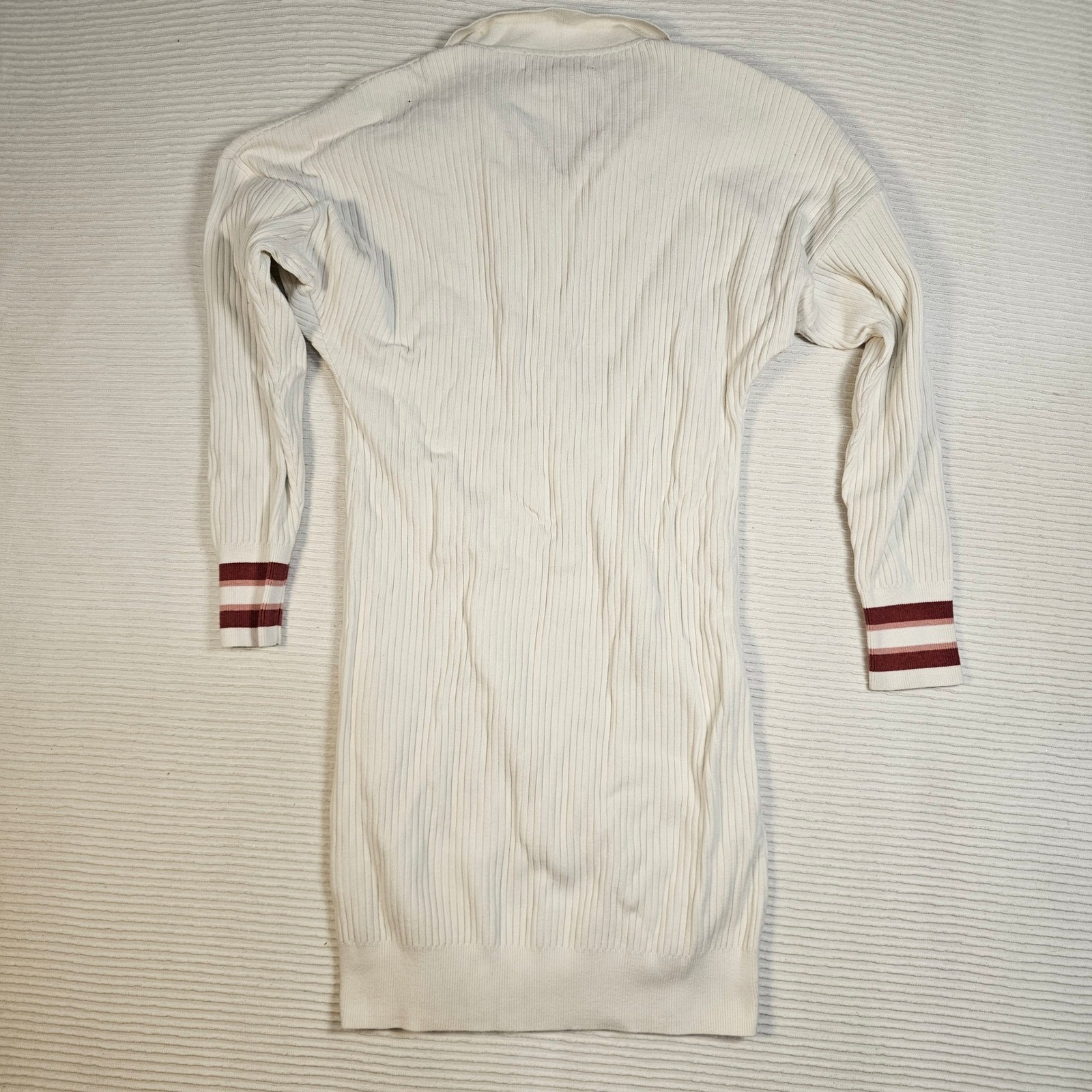 Dolan Left Coast Collection Ribbed Knit Polo Sweater Dress Cream Striped Cuff S