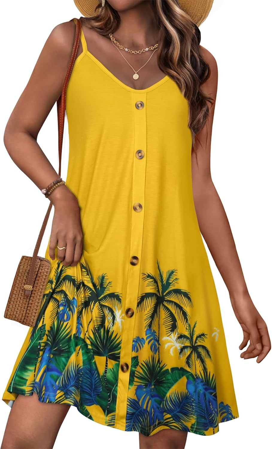 Summer Dresses for Women Spaghetti Strap Button down Casual Sundress Beach Cover