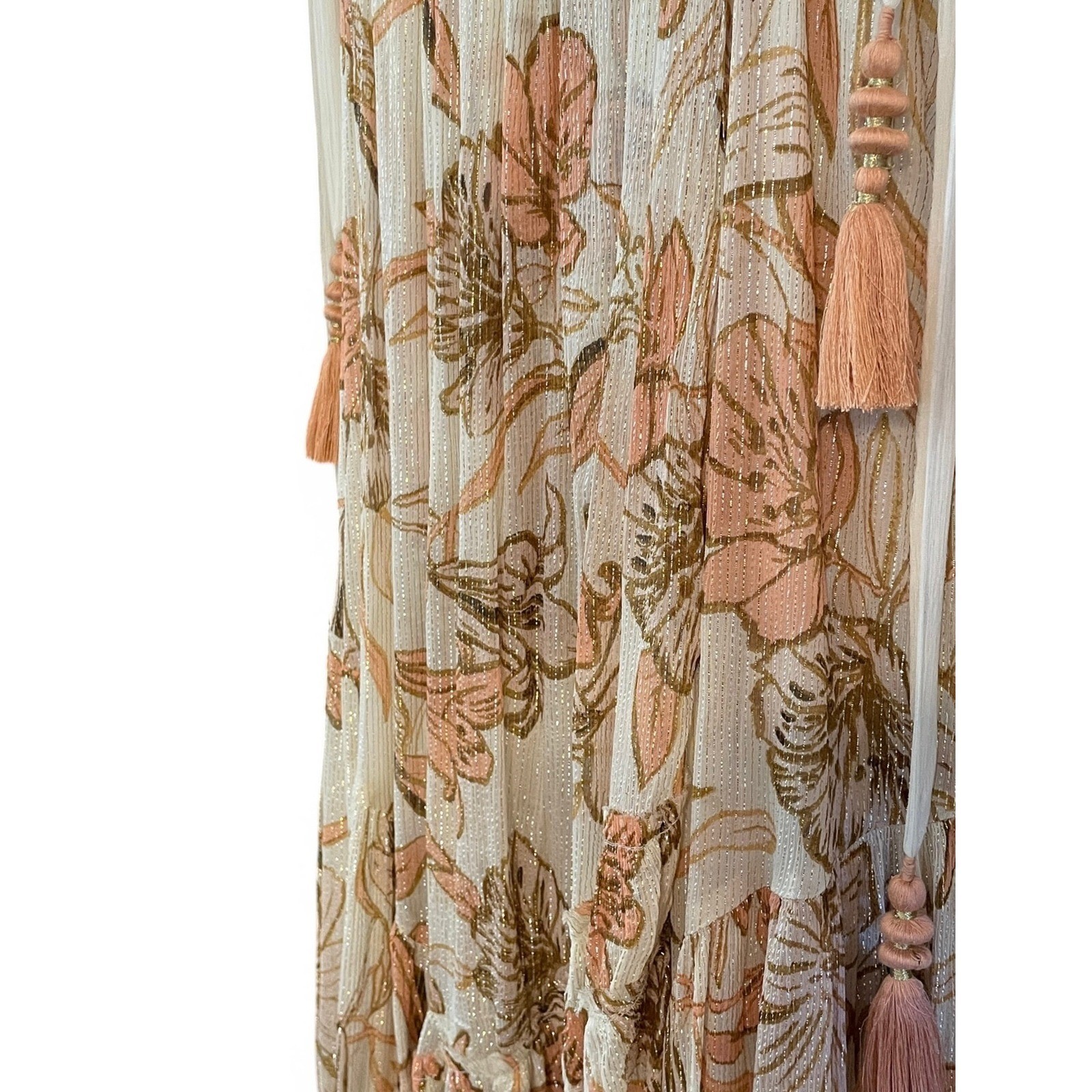 Free People Bare It All Metallic Lurex Floral Maxi Dress L Open Back OB1154918