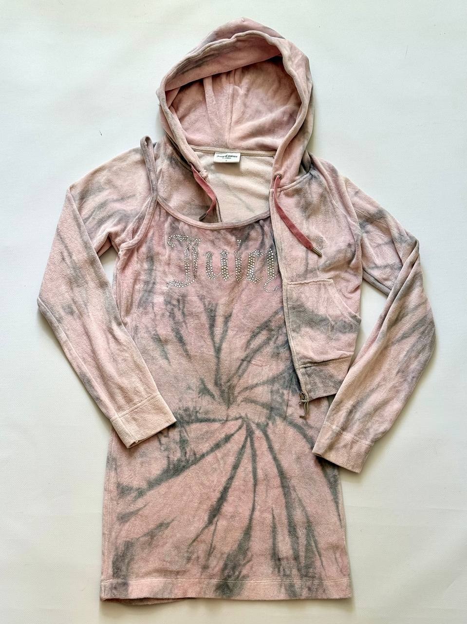 Juicy Couture Velour 2 Piece Hoodie Dress Set Sparkly Logo Size S