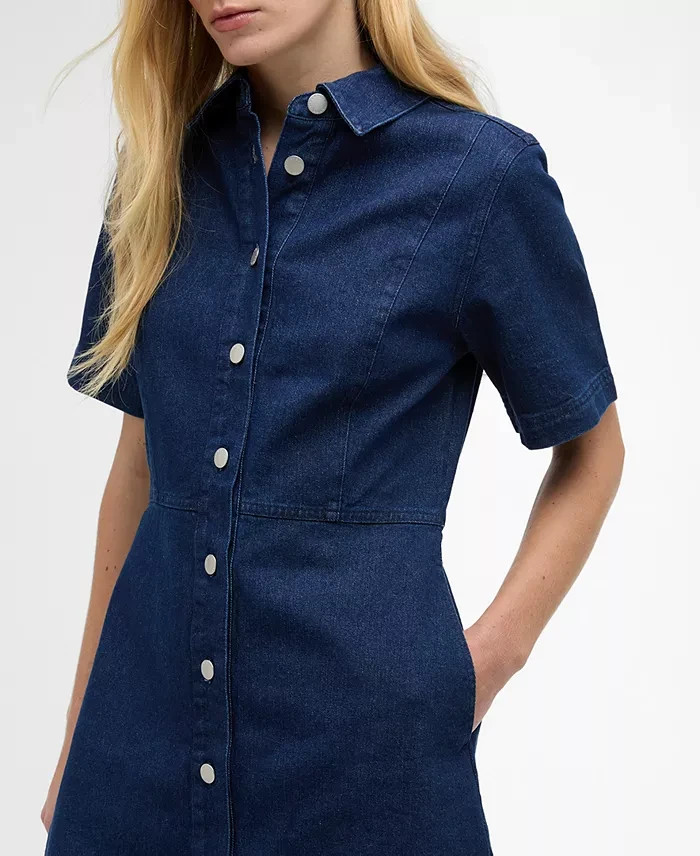 NEW, Barbour Women’s Maia Pointed-Collar Mini Denim Dress in Blue Sz 4 #MD2139