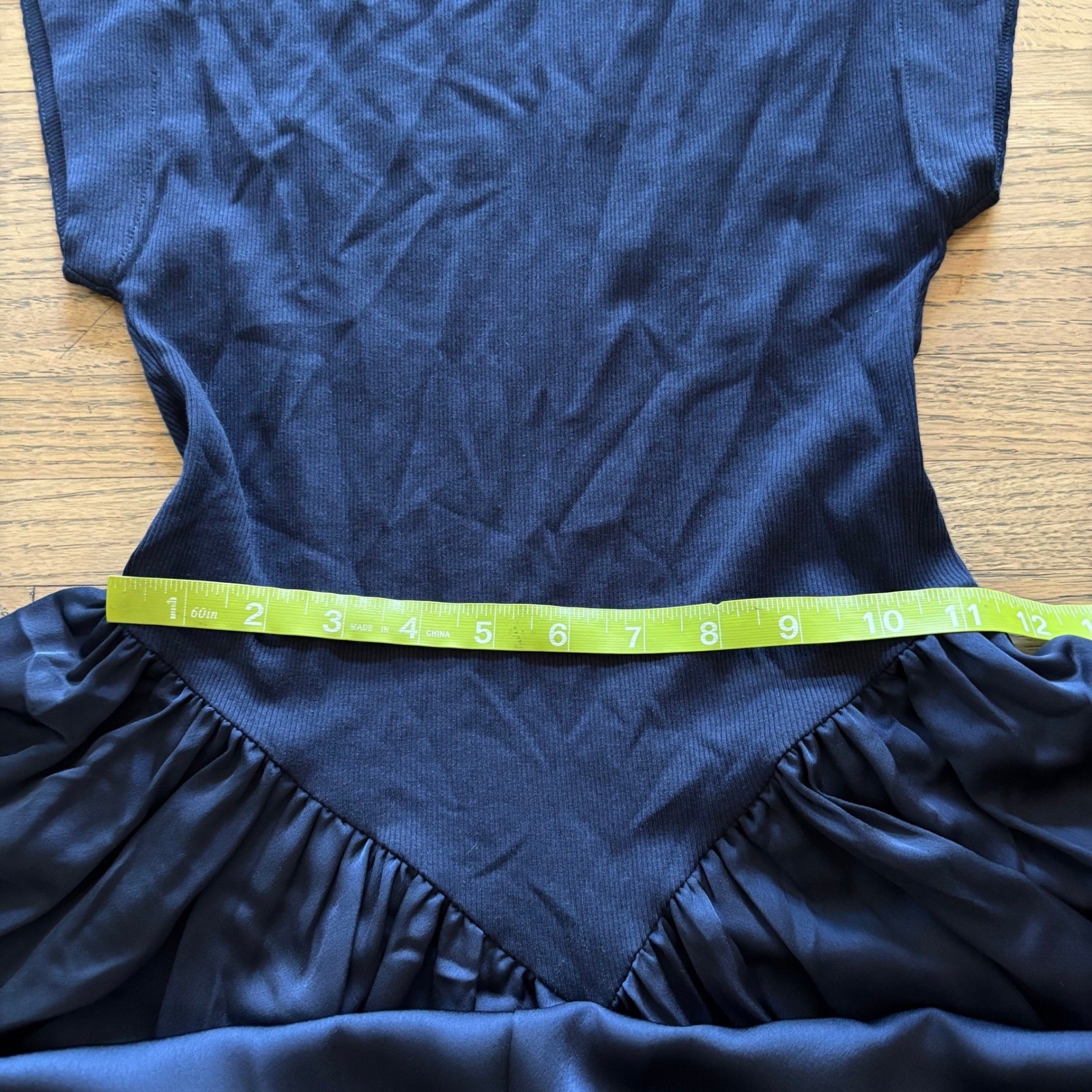 Ancosti Navy Blue Maxi Dress Small AN23SS5205 Ribbed Bodice Satin Skirt