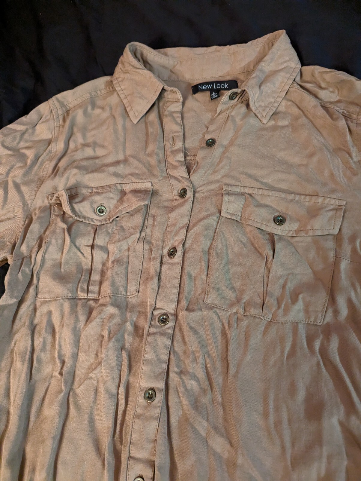 New Look tan button down L dress adjustable 3/4 to long sleeve
