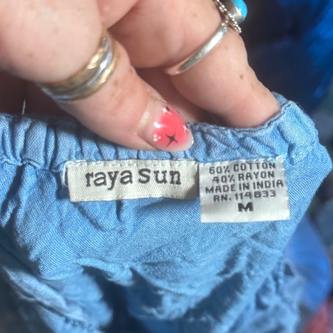 Raya Sun Embroidered Mini Dress Light Blue Sleeveless Boho Hippie Women’s M