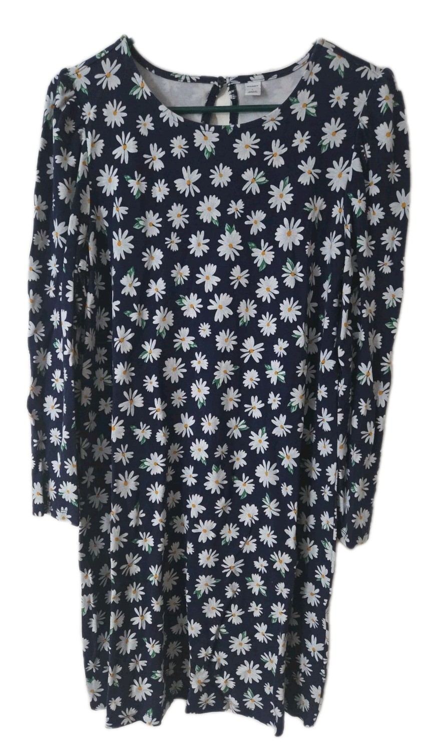 OLD NAVY BLUE DAISY Dress FLORAL KNIT LONG SLEEVE PULL-OVER Spring L STRETCH