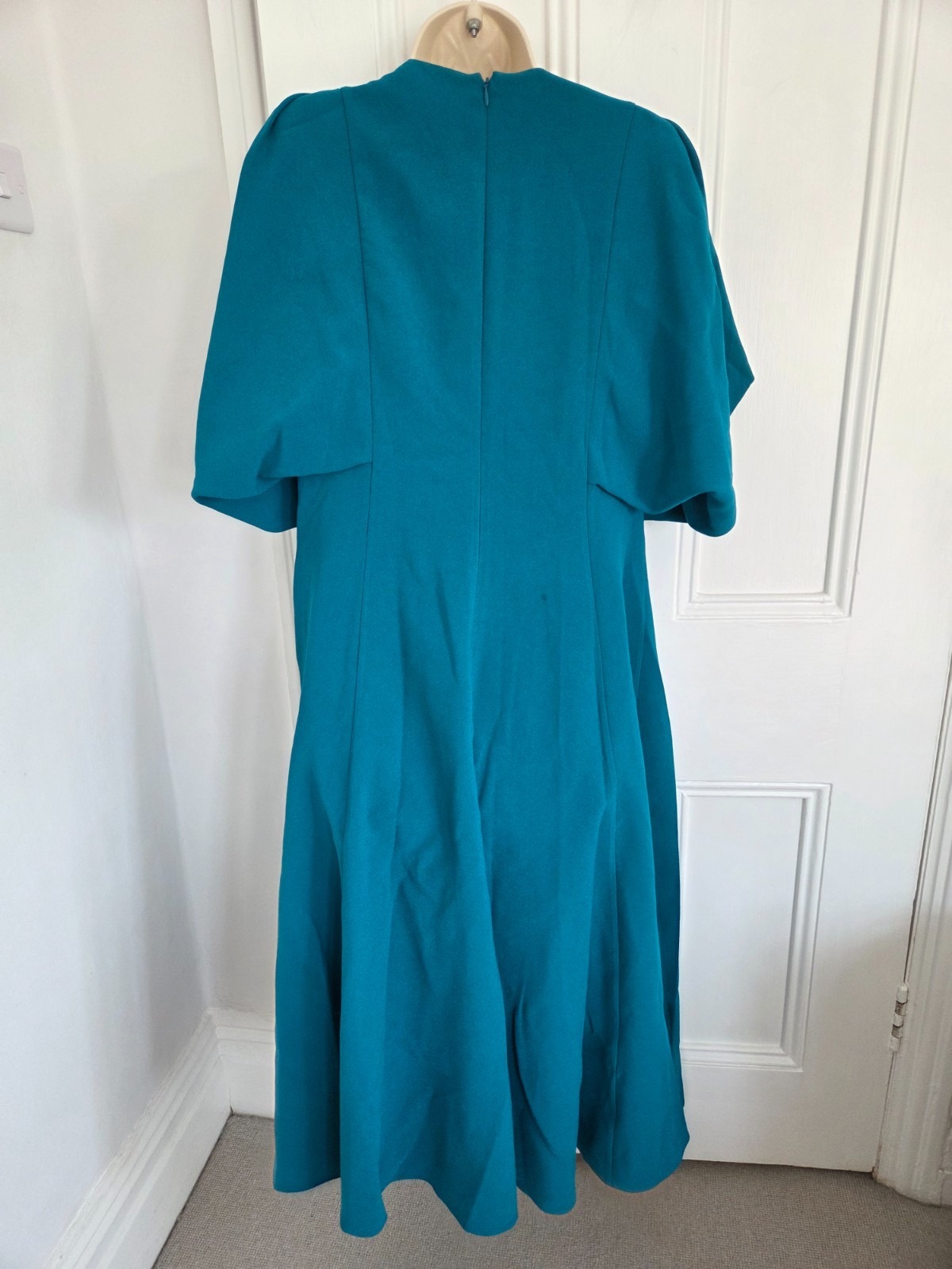 Roksanda Adele cape sleeve Teal Blue crepe midi dress UK 16