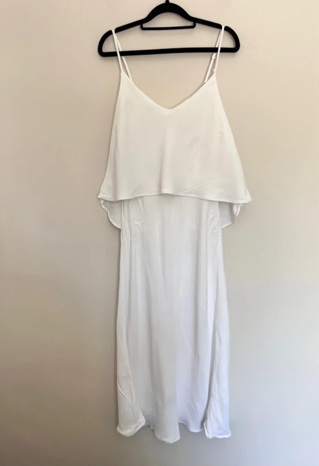 Finery White Layered Viscose Slip Midi Dress – Size UK 14