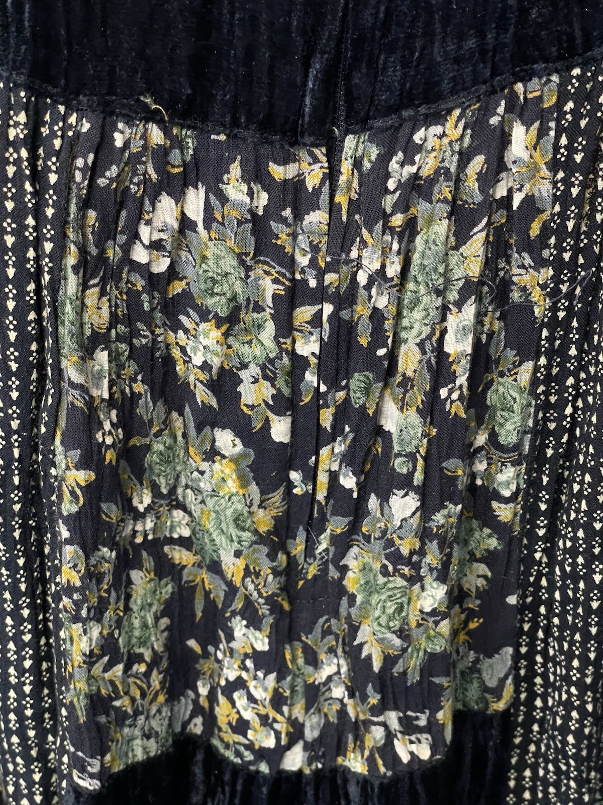 Bila Women’s Vintage Patchwork Velvet and Floral Rayon Midi Dress