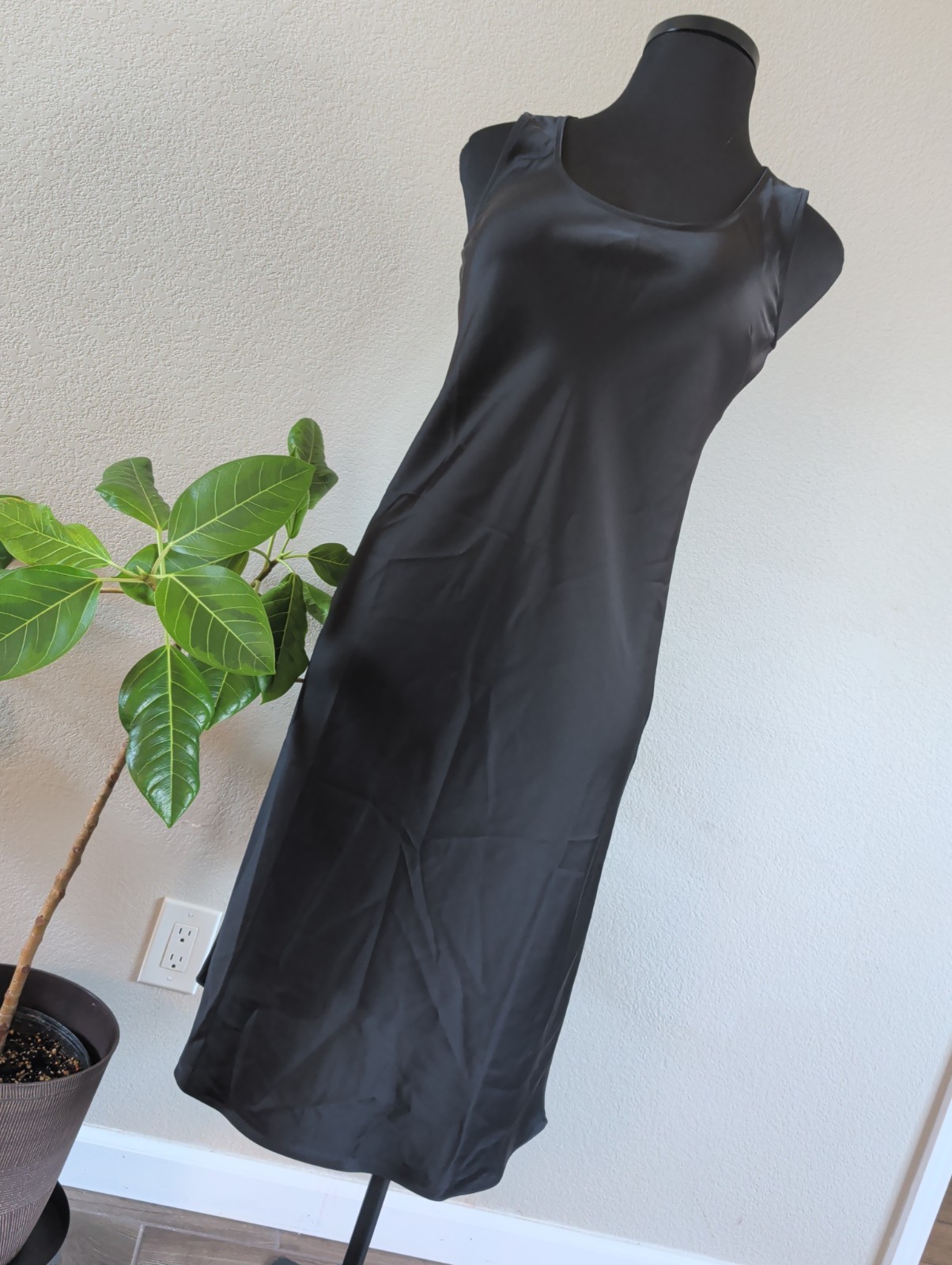 Calvin Klein Satin Top Silky Slip Evening Dress Black Size Large Romantic Sexy