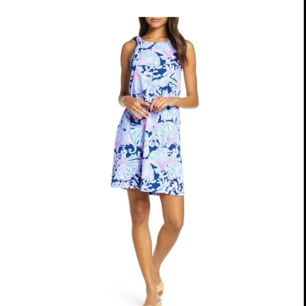 Lilly Pulitzer Luella Tropical Resortwear Dress in Deep Sea Navy Shells Bells M