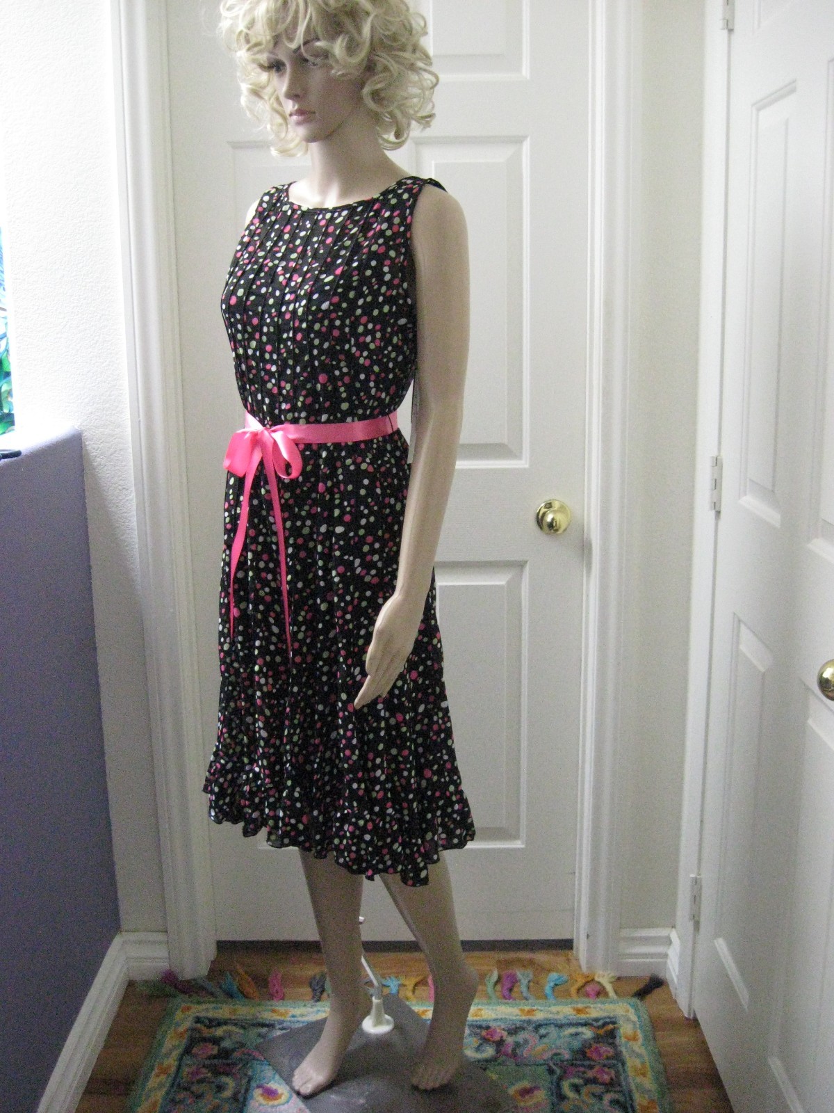Studio 1 Black White Pink and Green Polka Dot Dress Size 6 NWT