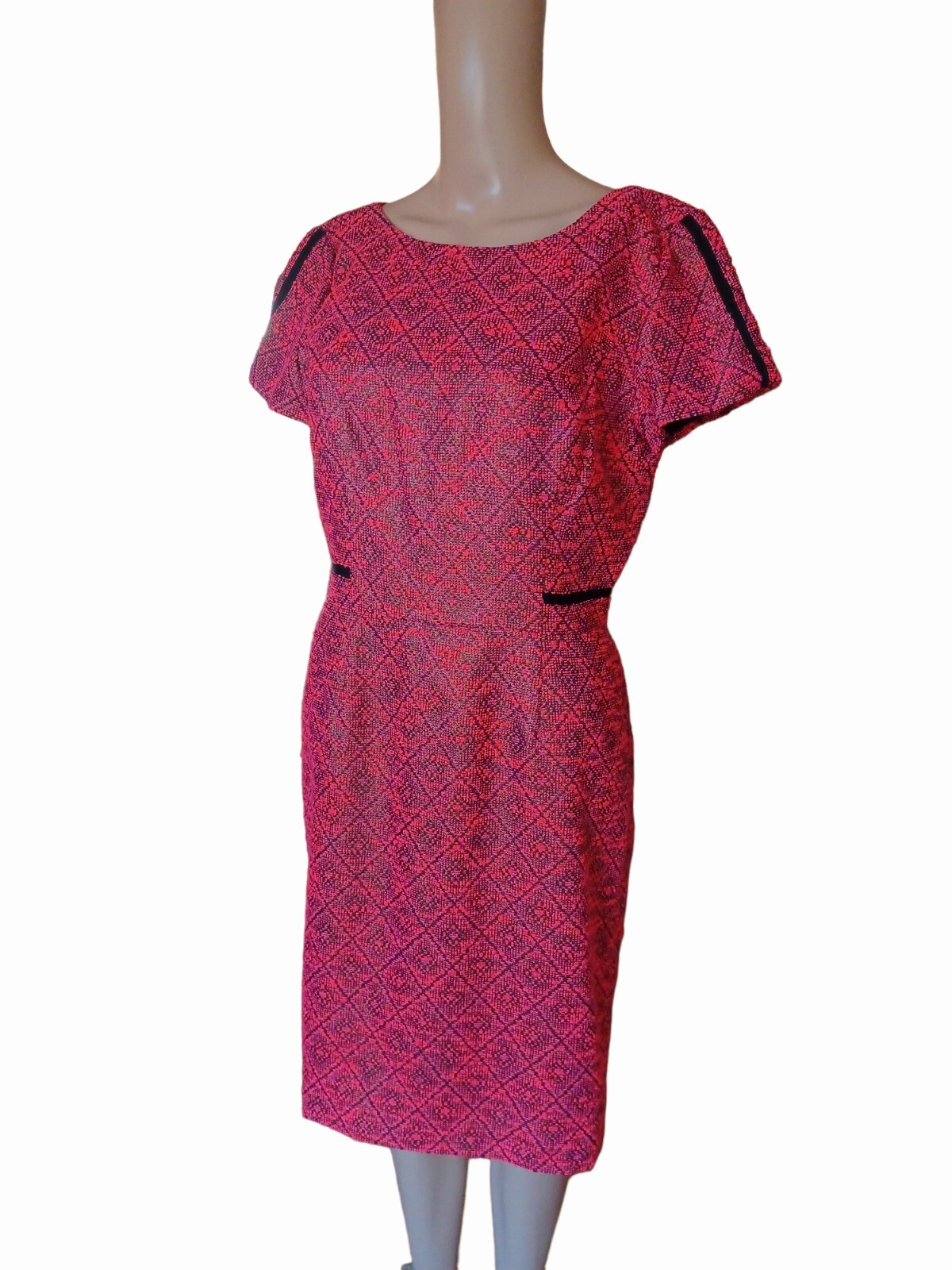 Antonio Melani Womens Short Sleeve Pink Black Sheath Dress Knee Length Size 8