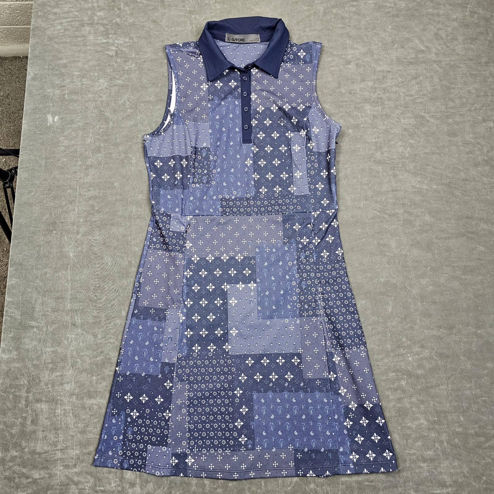 G/FORE Dress Womens 4 Blue Geometric Patchwork Sleeveless Golf Collared