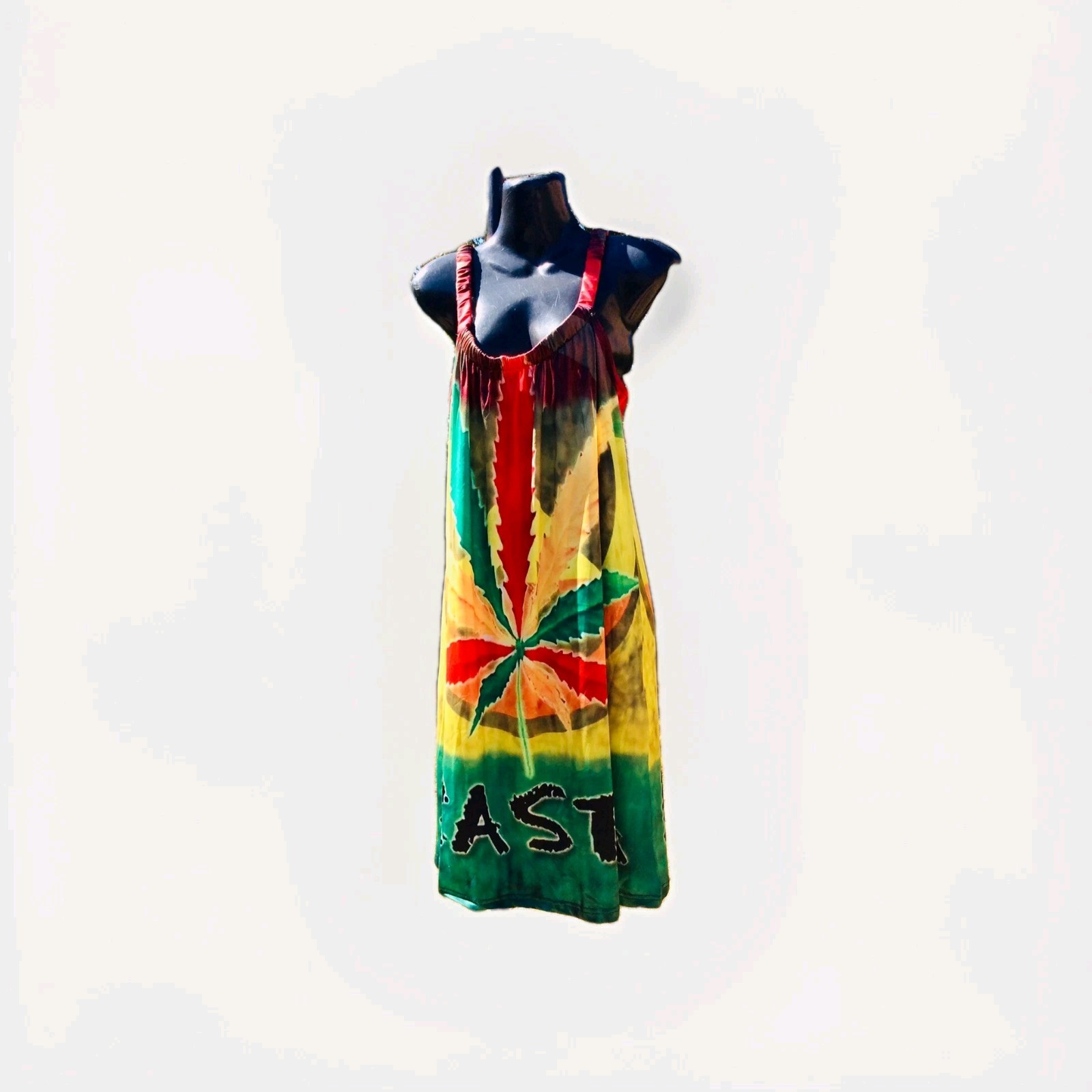Jamaican Rasta, Weed Leaf Print Summer Dress…Size L…..12-14