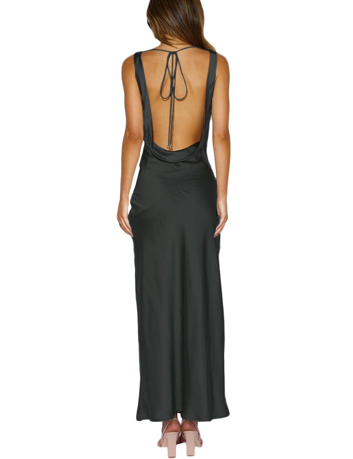 Women’s Summer Satin Backless Elegant Dress for Wedding Guest Silk Sleeveless