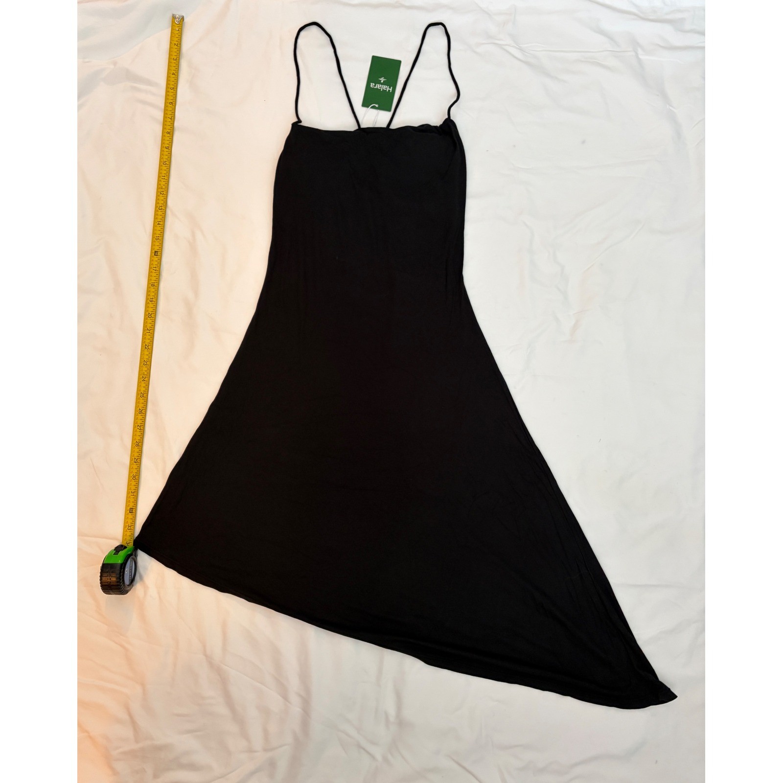 Halara Black Active Dress Spaghetti Strap Lace Up Back Asymmetrical Hem NWT XS
