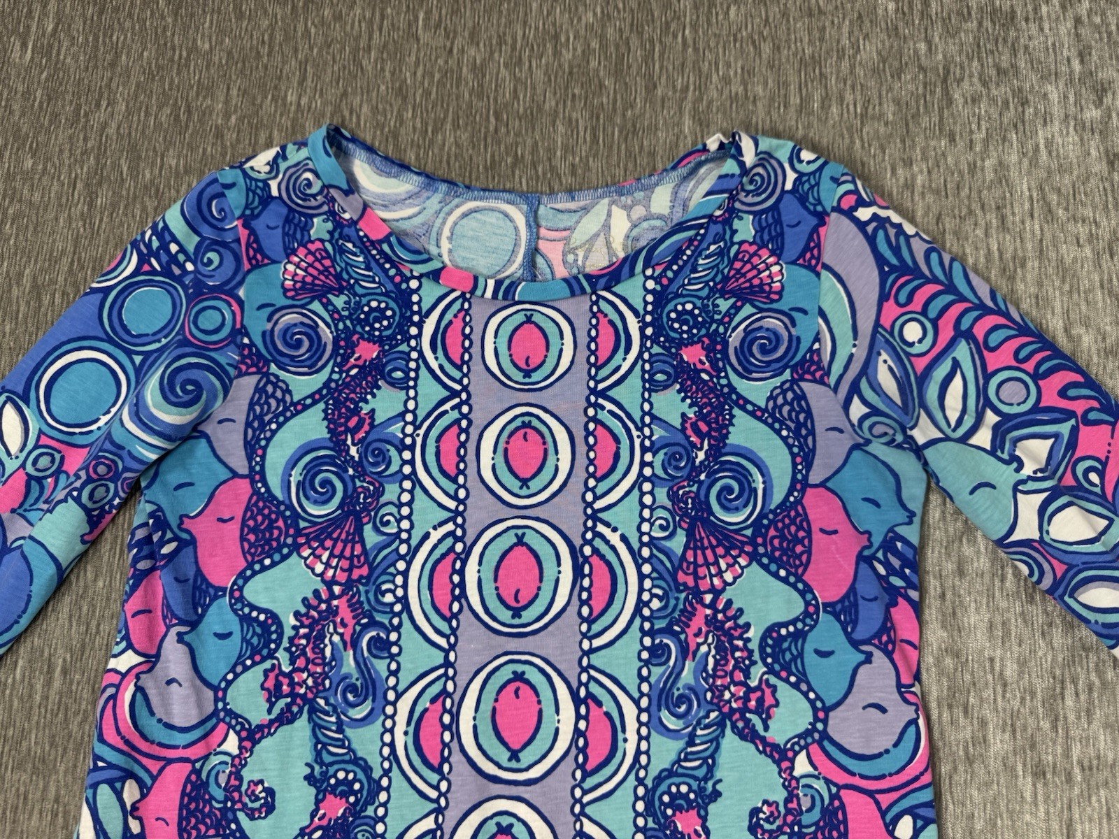 Lilly Pulitzer Dress Womens Small Blue Pink Abigail Shift Mini Seahorse Beach
