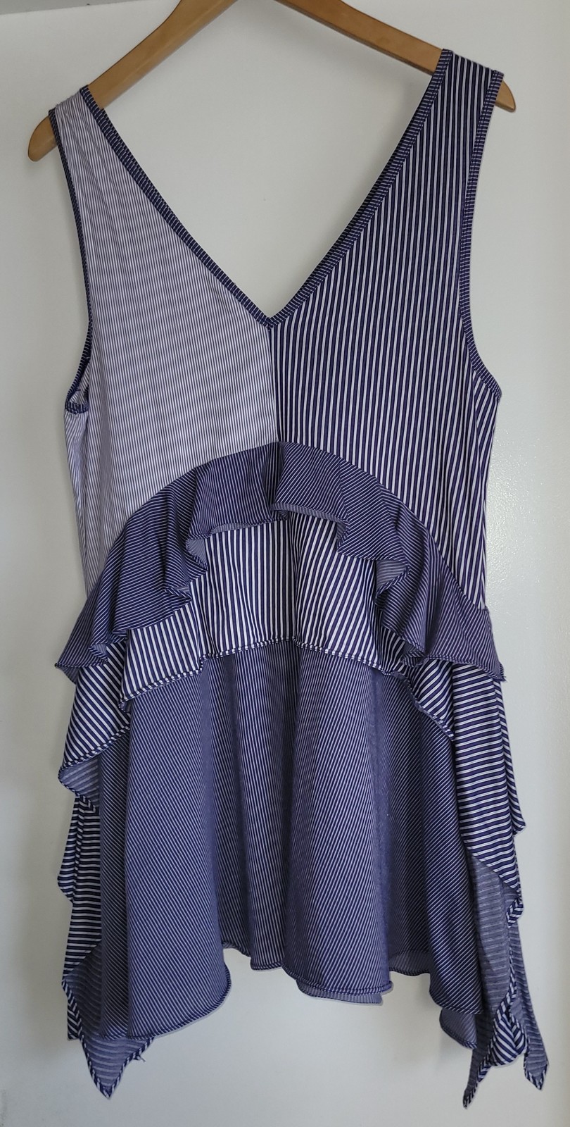 Opening Ceremony Women’s Tunic Top L Blue White Striped Nautical Coastal