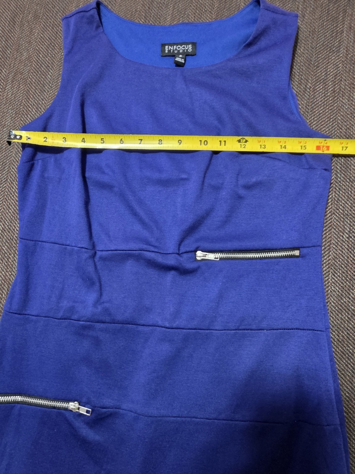 Enfocus Studio Blue Solid Sheath Round Neck Knee Dress Sleeveless Zip 6