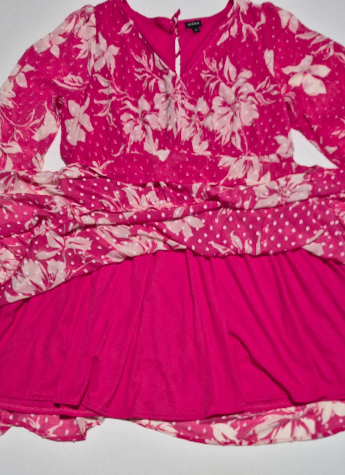 Torrid Pink Floral Mini Clip Dot Voluminous Babydoll Dress Plus Size 2 2X