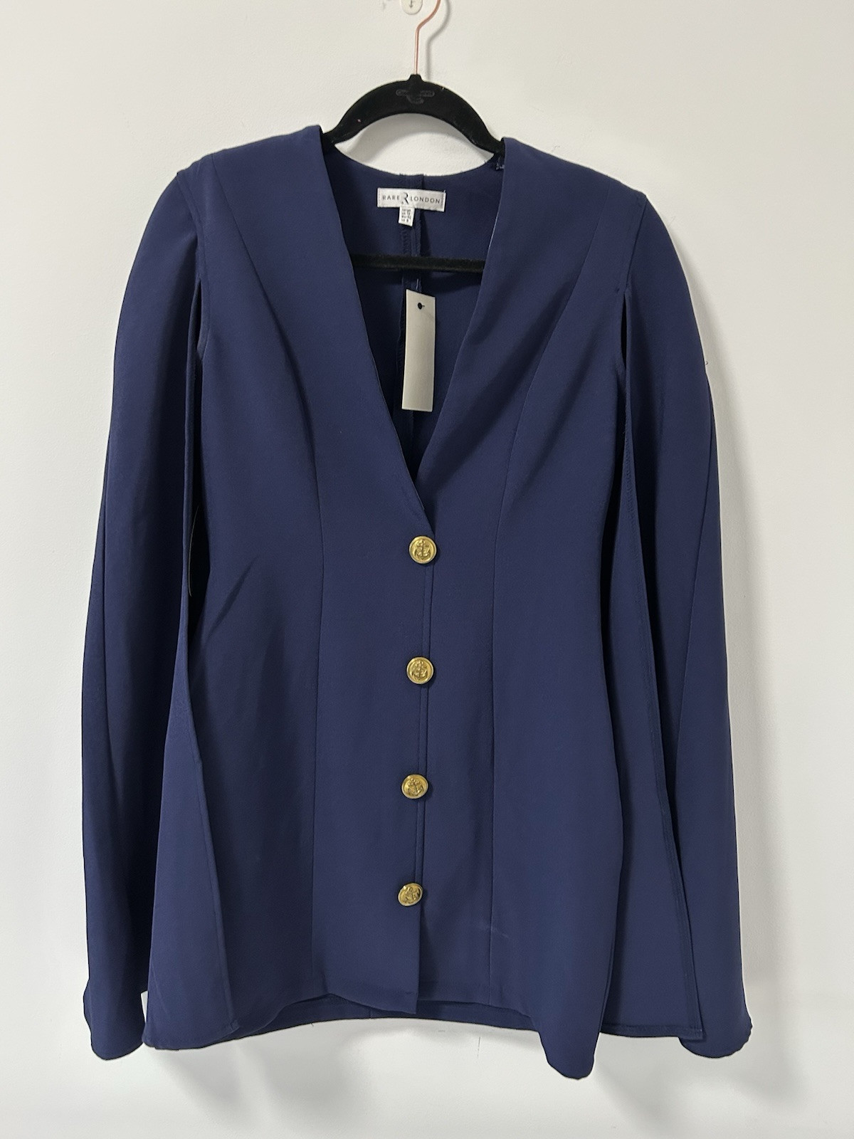 Old Money Cape Suite Dress Rare London Size 8 Navy Blue Women’s Mini Gold Button