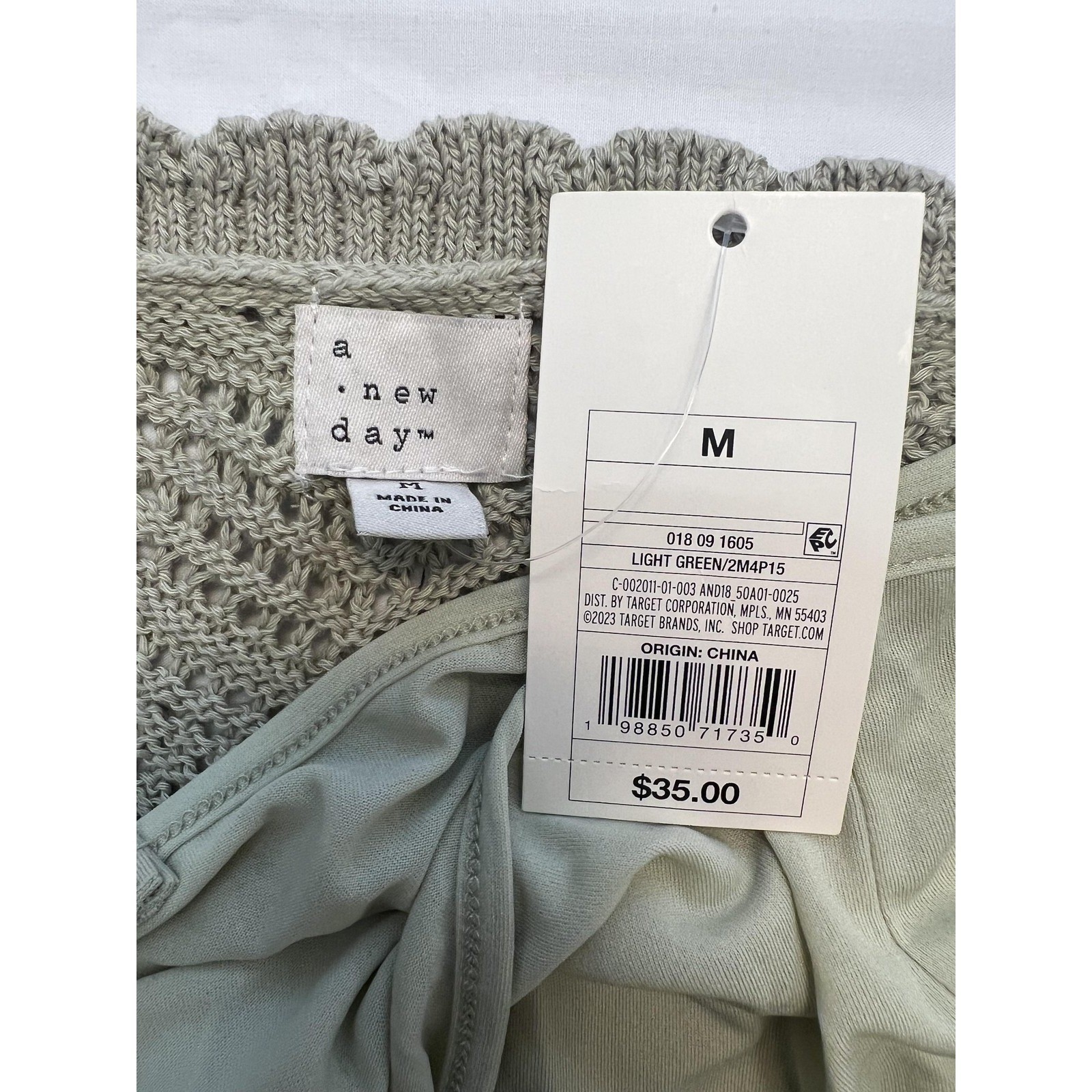 A New Day Knit Dress Womens Medium Light Green Crochet Tank Sleeveless Lined