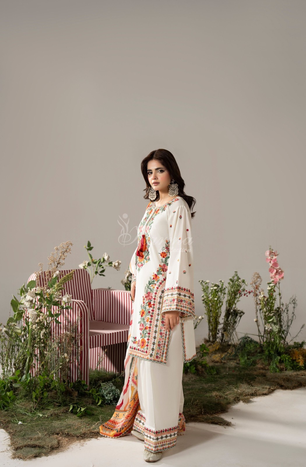 Karma Collection 3 Piece Stitched Embroidery Suit – KC-1581-Warm Cream