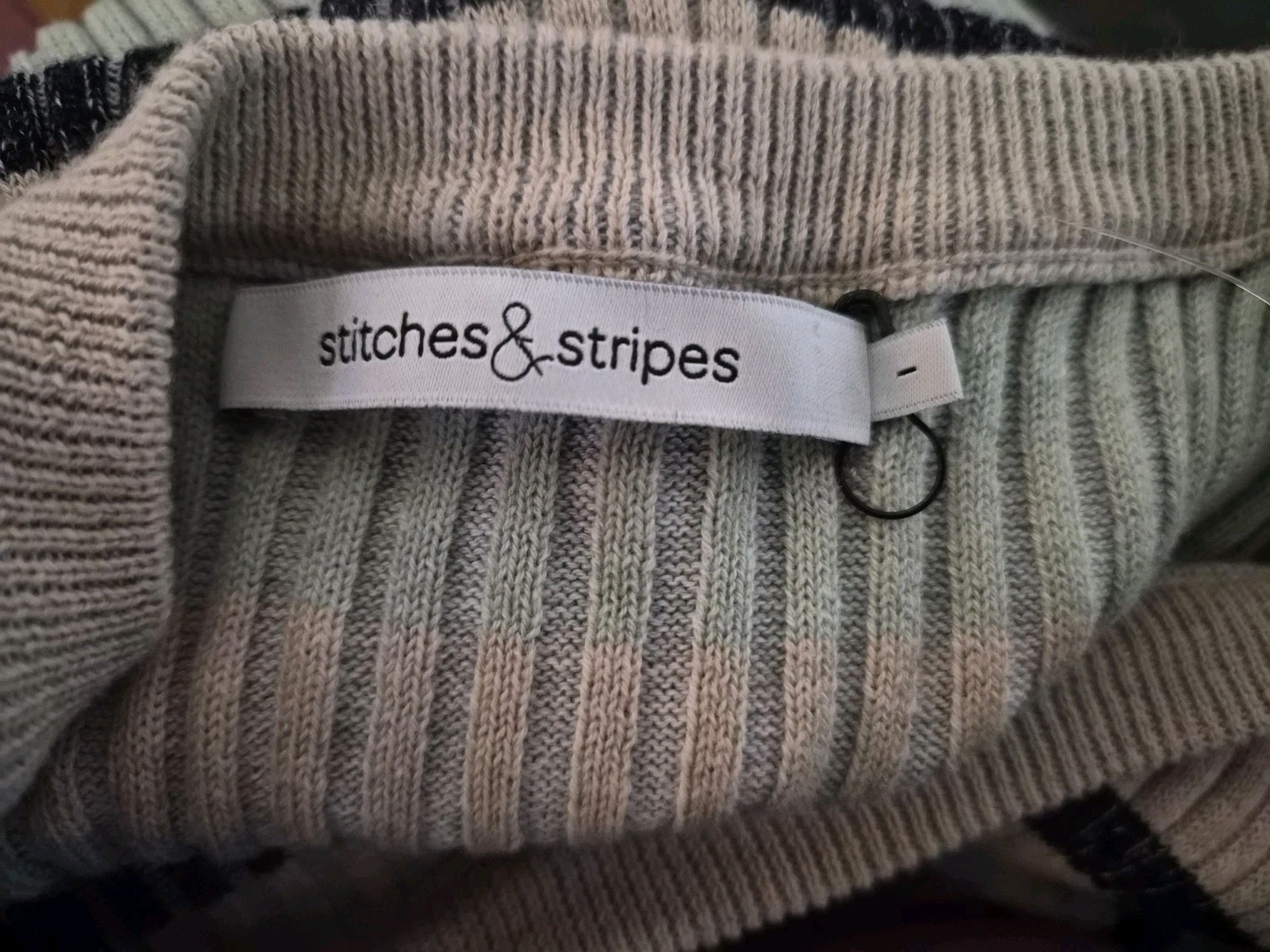 Stitches & Stripes Ribbed Knit Maxi Dress Size L Blue Stripe Short Sleeve NWOT