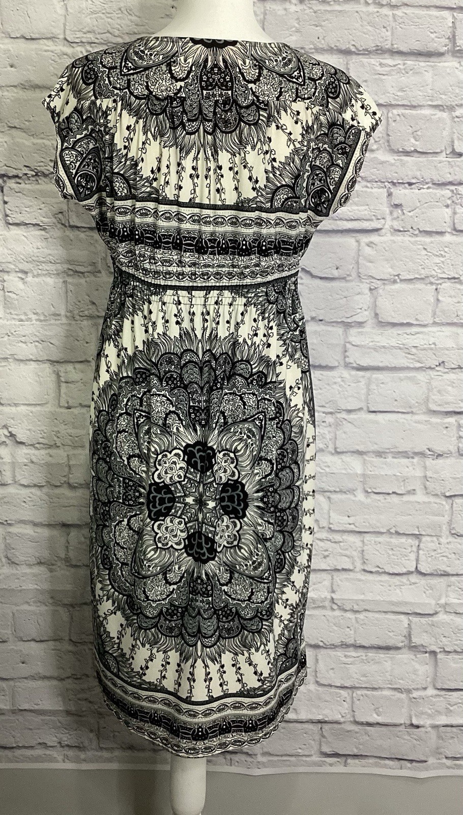 Y2K She’s Cool Black & White Boho Print Dress Sz S Party Vacation Classy Indie