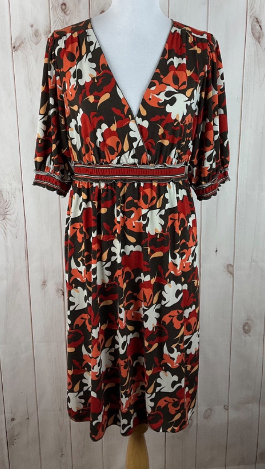 Max Edition Multicolor V-Neck Faux Wrap 3/4 Sleeve Ruffle Midi Dress Size XL