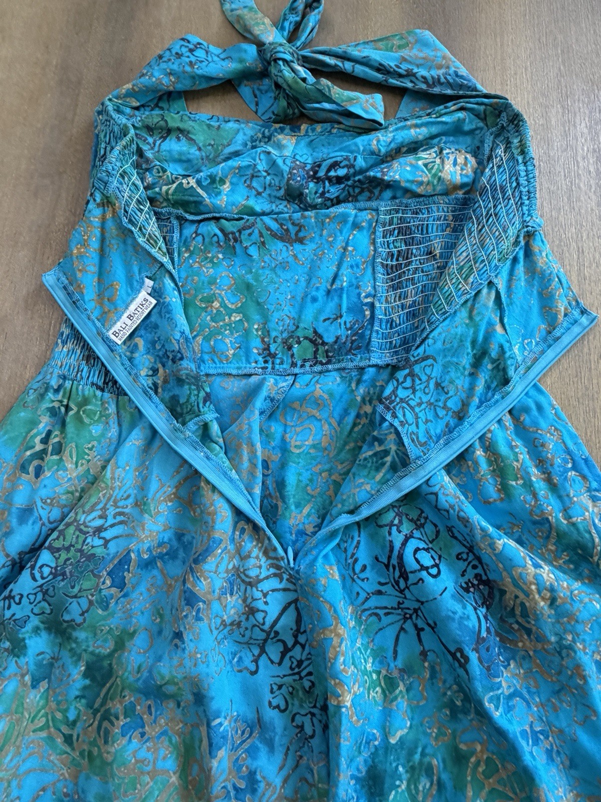 Bali Batiks Vintage A-Line Midi Halter Dress Large Hand Painted Resort Wear