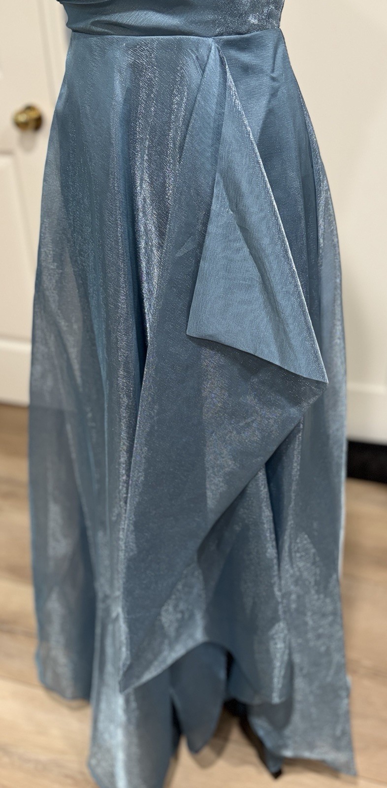 Donna Karan Strapless Pleated A-Line Gown NWT Size 4 Blue Metallic Split