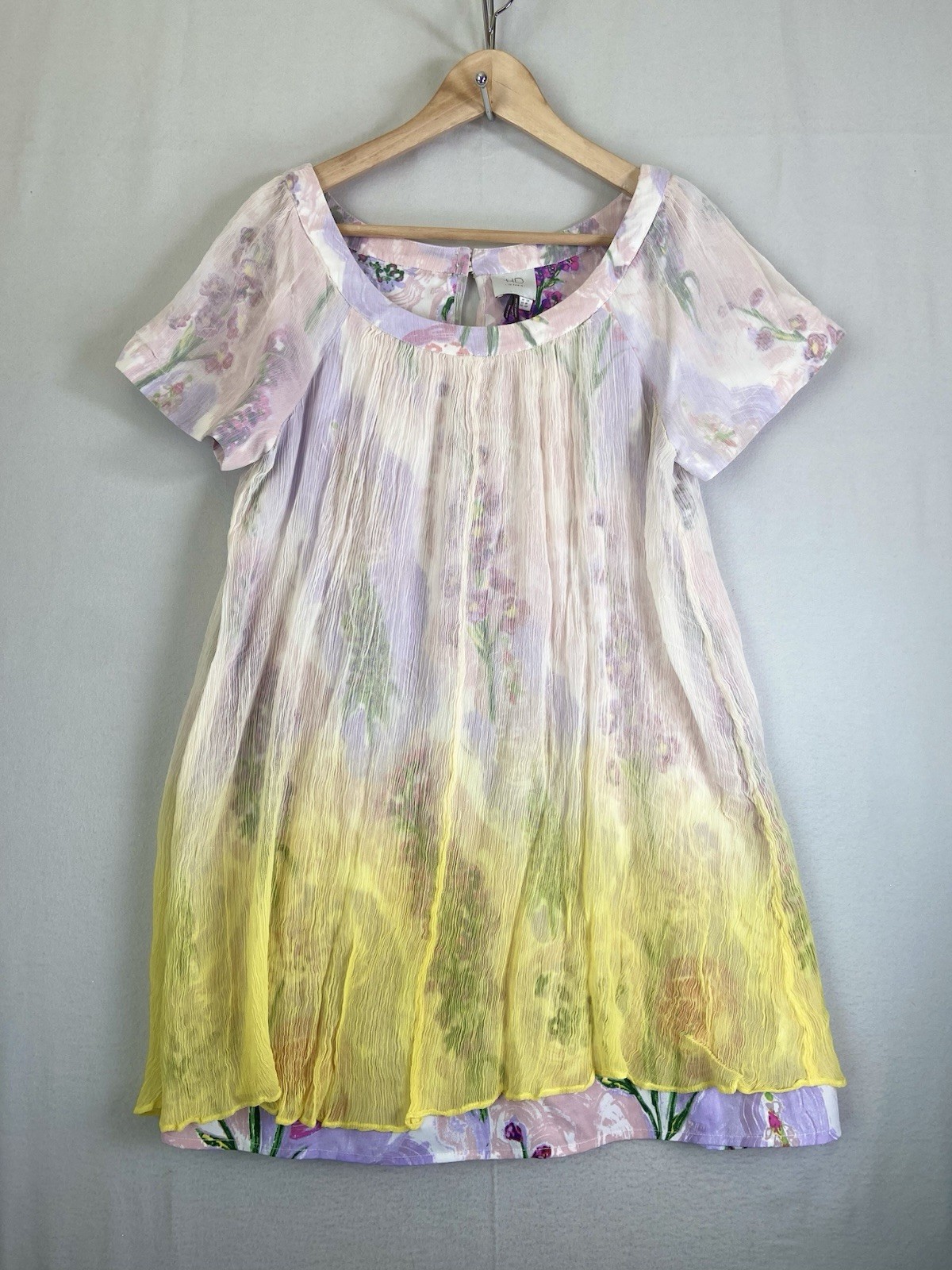 HD in Paris Anthropologie Floral Layered Crinkle Tunic Dress Pink Yellow US 8P