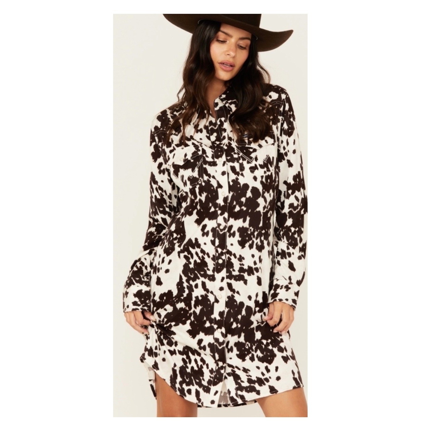 Wrangler Retro Shirt Dress Cow Print Western Pearl Snap Concert Rodeo Festival L