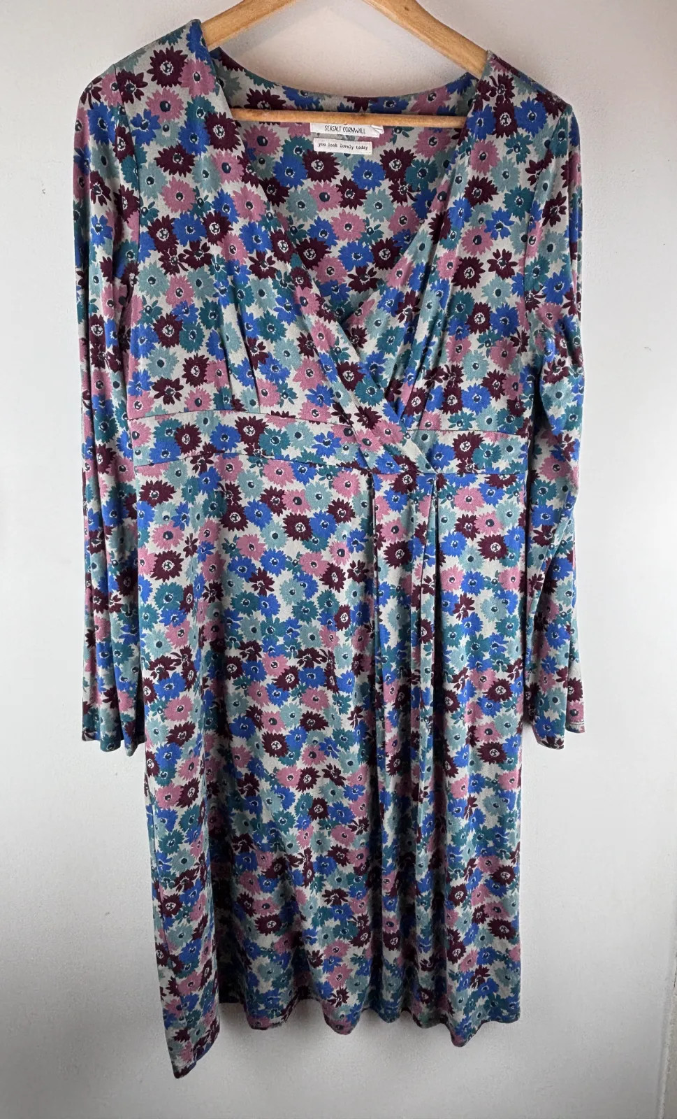 Seasalt Cornwall Crest Dress UK Size 14 Blue Floral Bamboo Viscose