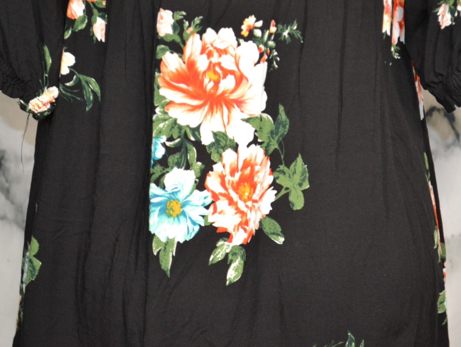 REMIXMESS Black Multicolor Floral Print Dress Tunic Medium 3/4 Sleeves Rayon