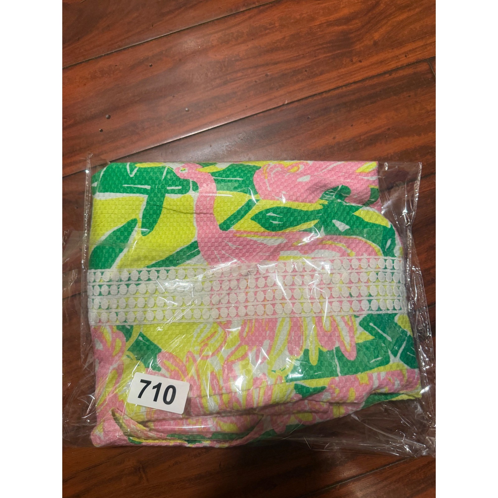 Lilly Pulitzer Flamingo Glee Shift Dress Pink Yellow Green Bamboo Lace Trim 33in