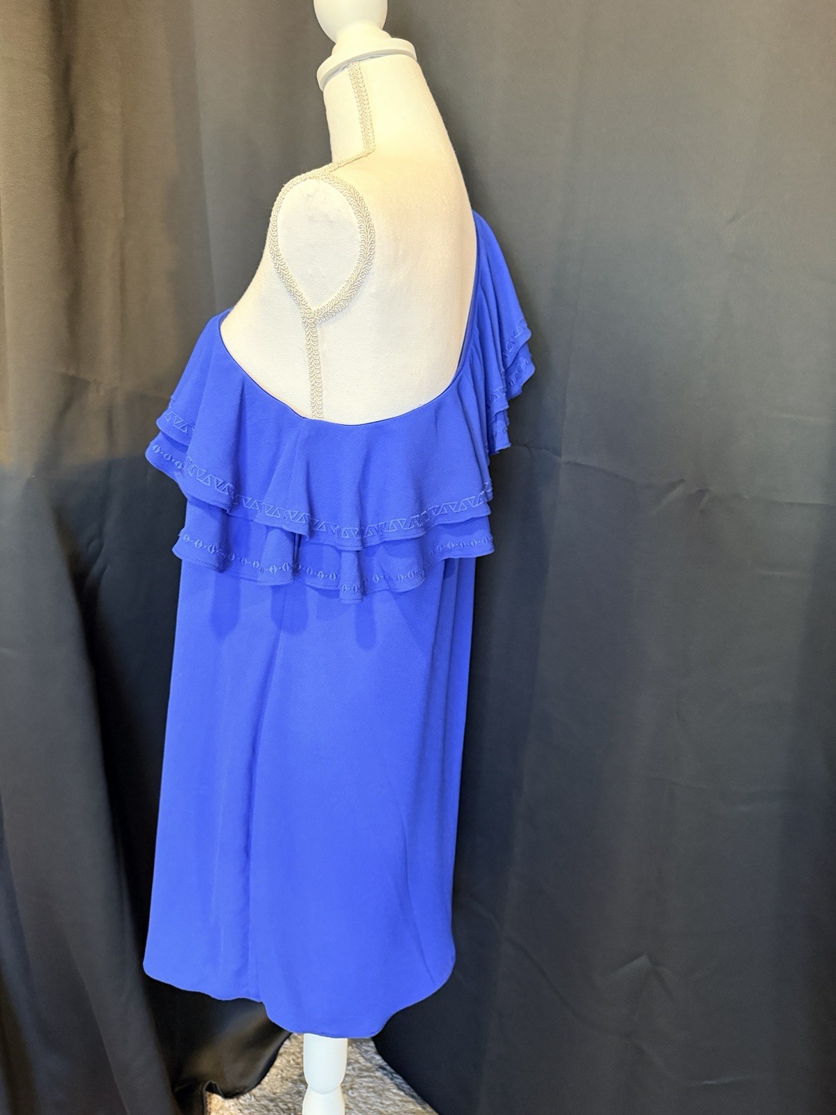 Apt. 9 Blue Solid One-Shoulder Ruffle Shift Knee-Length Dress Sleeveless L