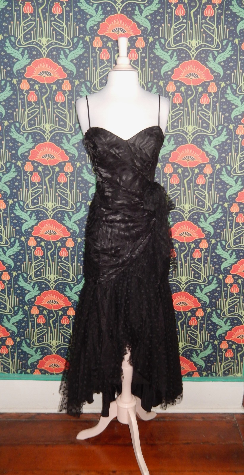 Vintage 80’s 90’s Eletra Black Tulle Poufy Lace Prom Party Homecoming Dress