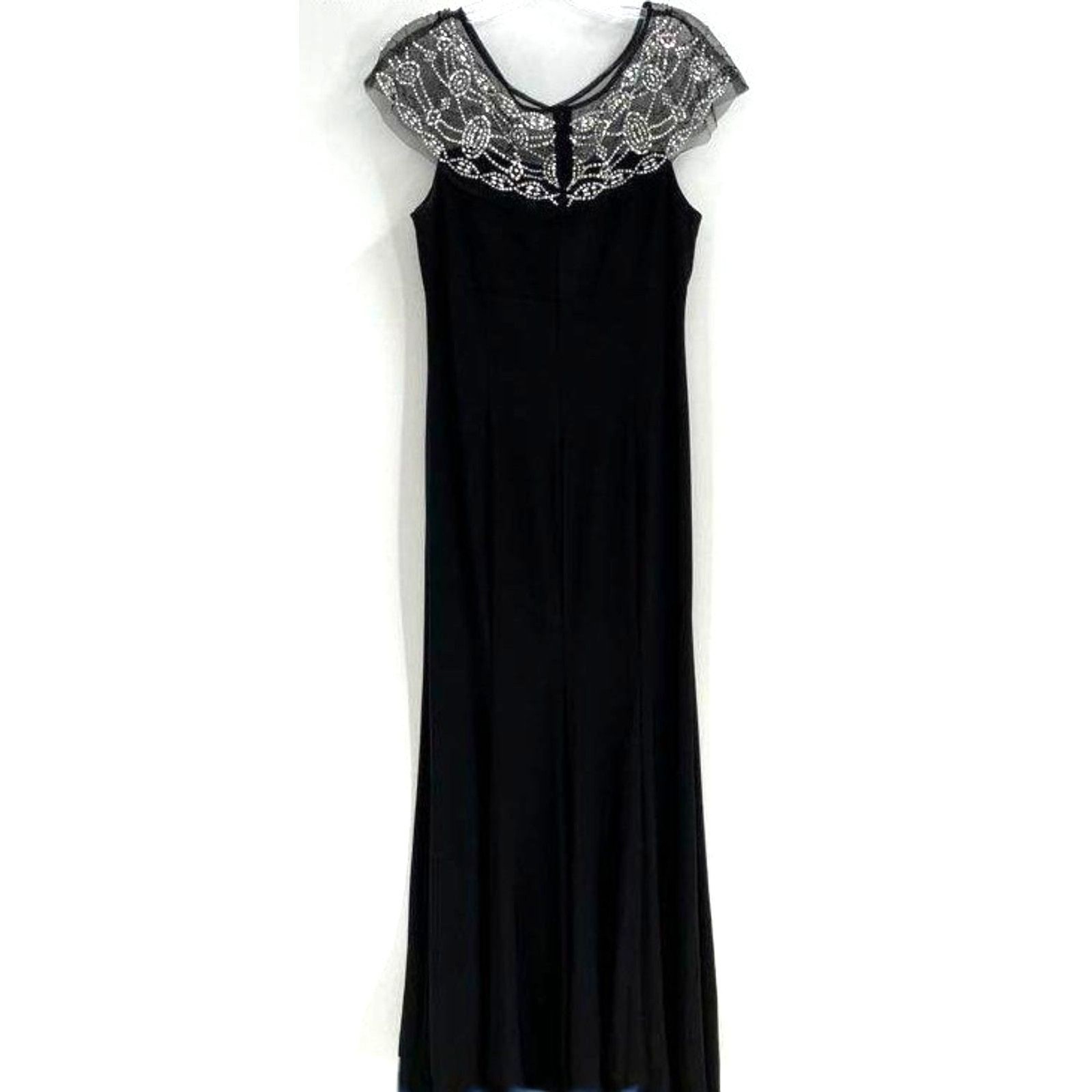 R&M Richards Illusion Beaded-Trim A-Line Gown Black Size 10 Formal Dress