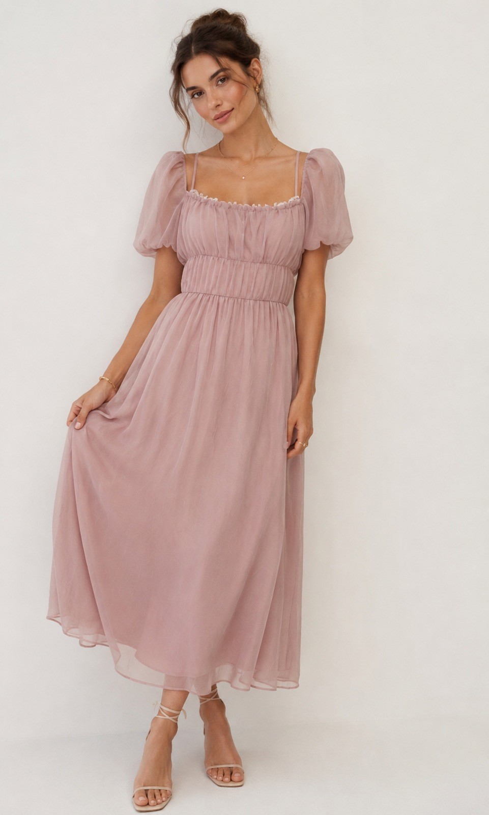 Reformation Mayme Dress Women’s US4 Blush Pink Puff Sleeve Midi Deadstock Fabric